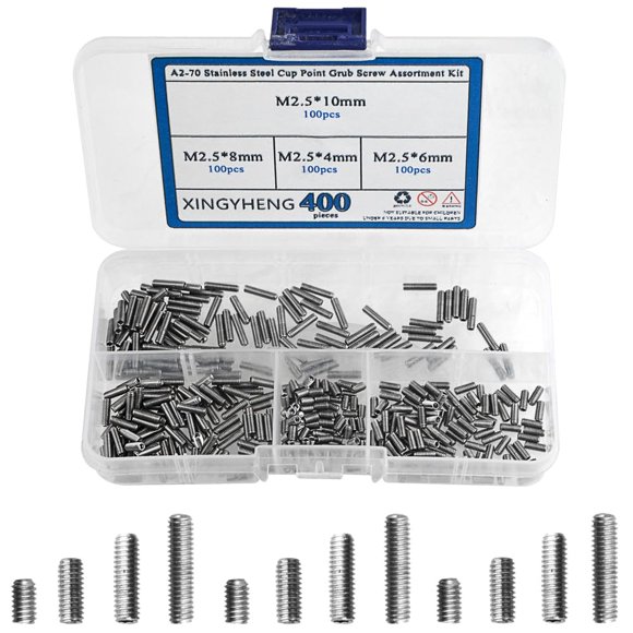 XINGYHENG 400 piezas M2.5 x 4/6 / 8 / 10 mm A2-70 Juego de tornillos de cabeza hexagonal de cabeza Allen de acero inoxidable A2-70 (DIN916 y GB80)