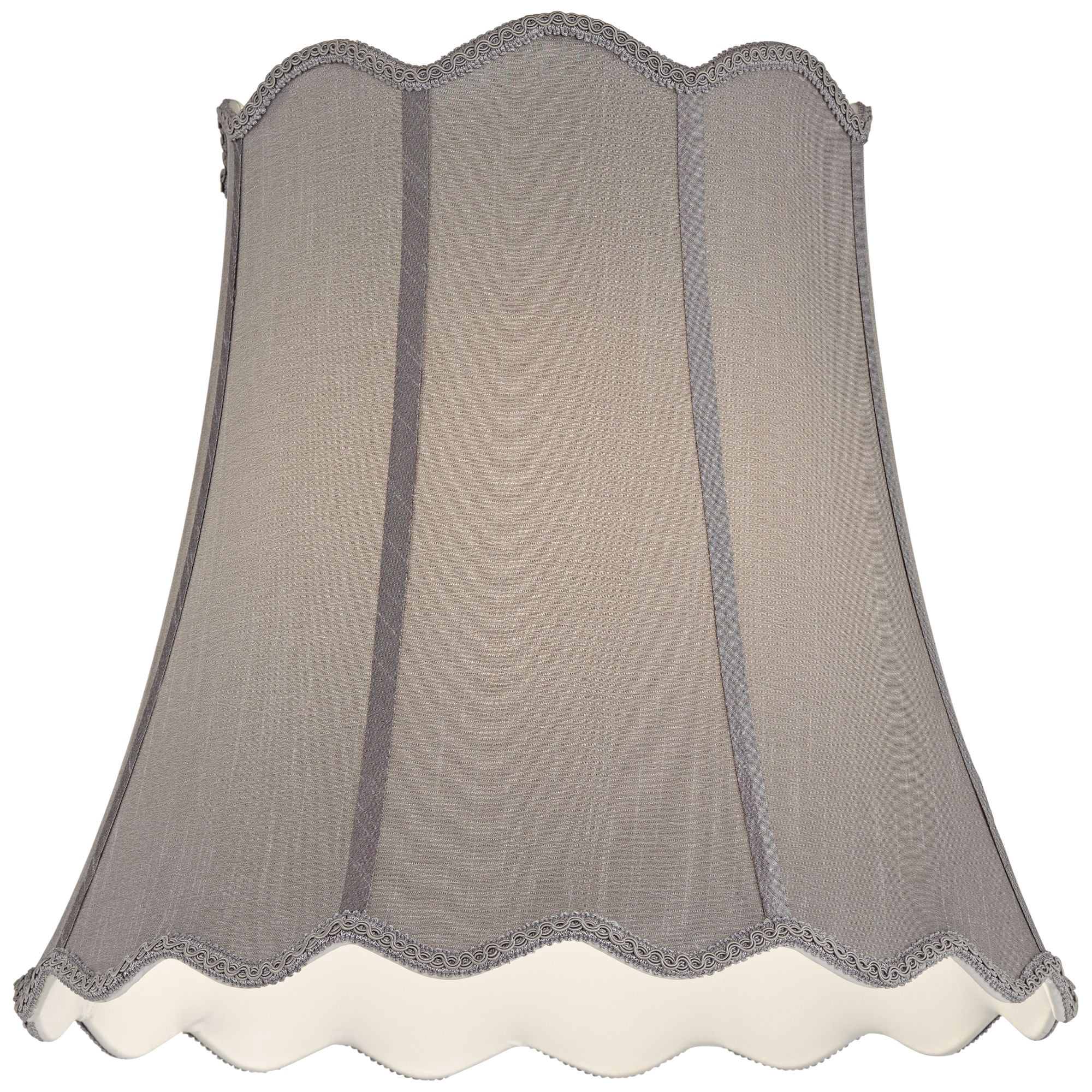 Springcrest Morell Gray Medium Scallop Bell Lamp Shade 10" Top x 16" Bottom x 15" High x 16" Slant (Spider) Replacement with Harp and Finial