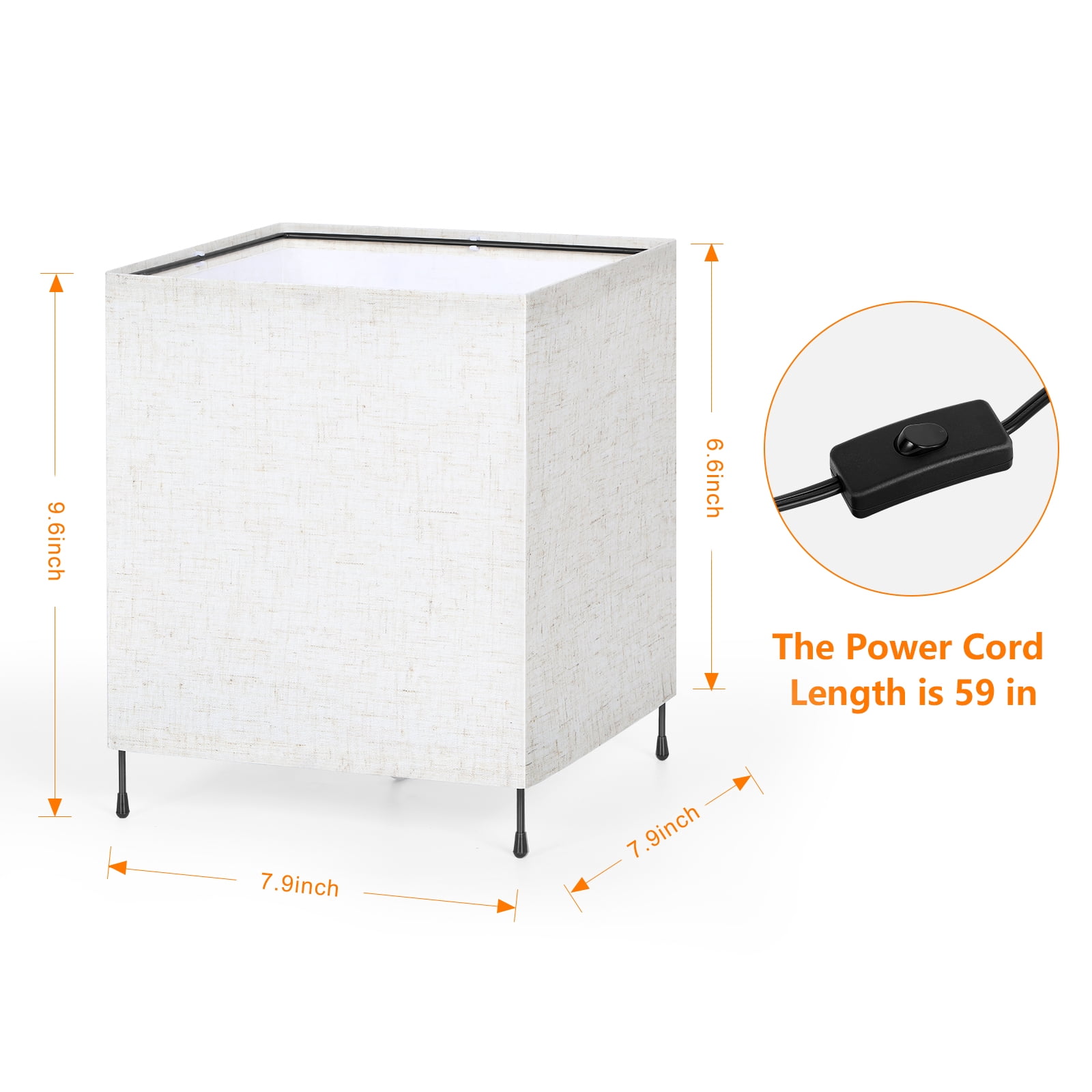 Kids Night Light Square Nightstand Lamp White Plug-In (Set of 2)