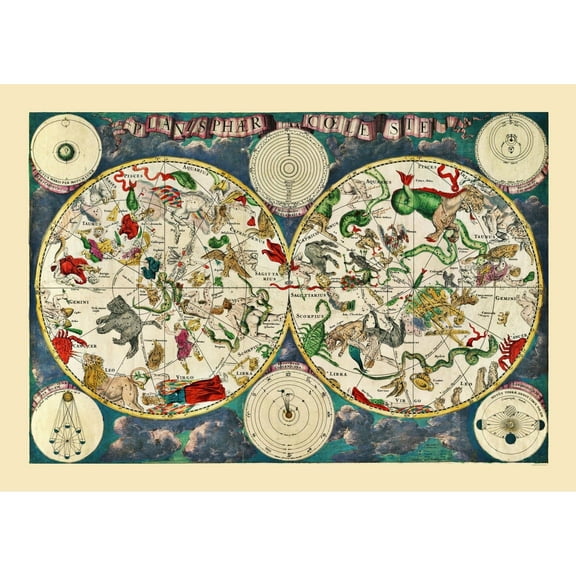 Historic Map - Celestial Planisphere World - 32.50 x 23 - Vintage Wall Art