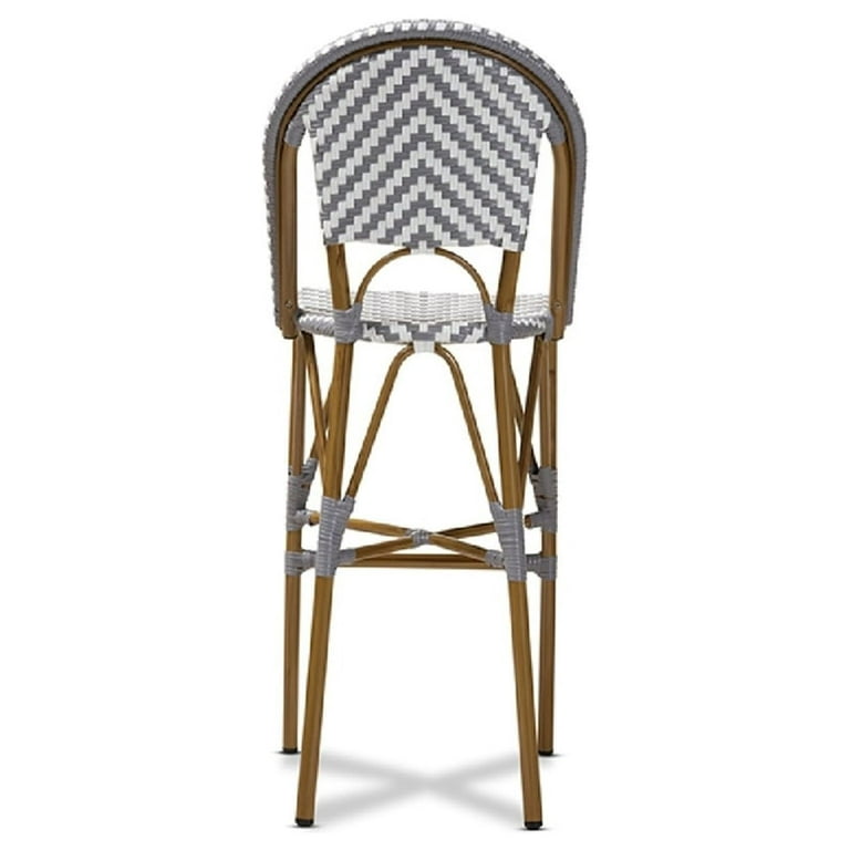 Baxton Studio Ilene Classic French Indoor and Outdoor Grey and White Bamboo Style Stackable Bistro Bar Stool