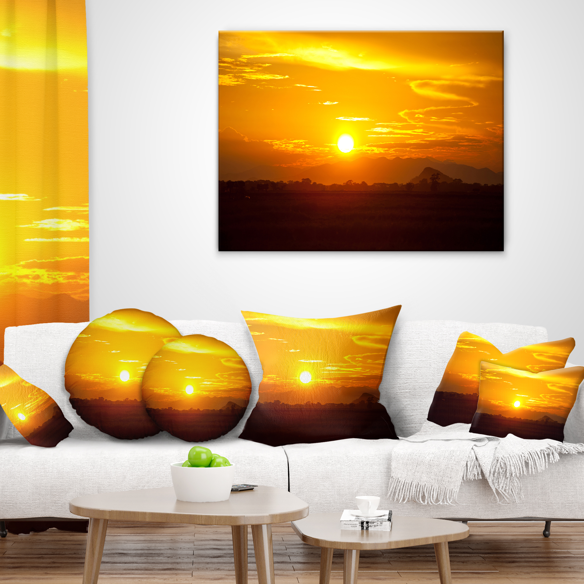 Designart Bright Yellow Sunset in Sri Lanka - Landscape Printed Throw Pillow - 18x18