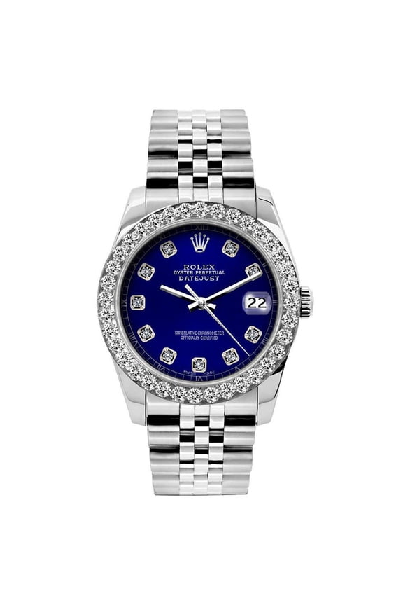 Pre-Owned Rolex Datejust 26MM 6916 Blue Diamond Dial Diamond Bezel Stainless Steel Jubilee Bracelet 1.2ct