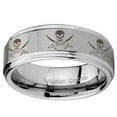 thumbnail image 2 of Tungsten Multiple Skull Pirate 8mm Brushed Gray Step Edges Men Ring, 2 of 2