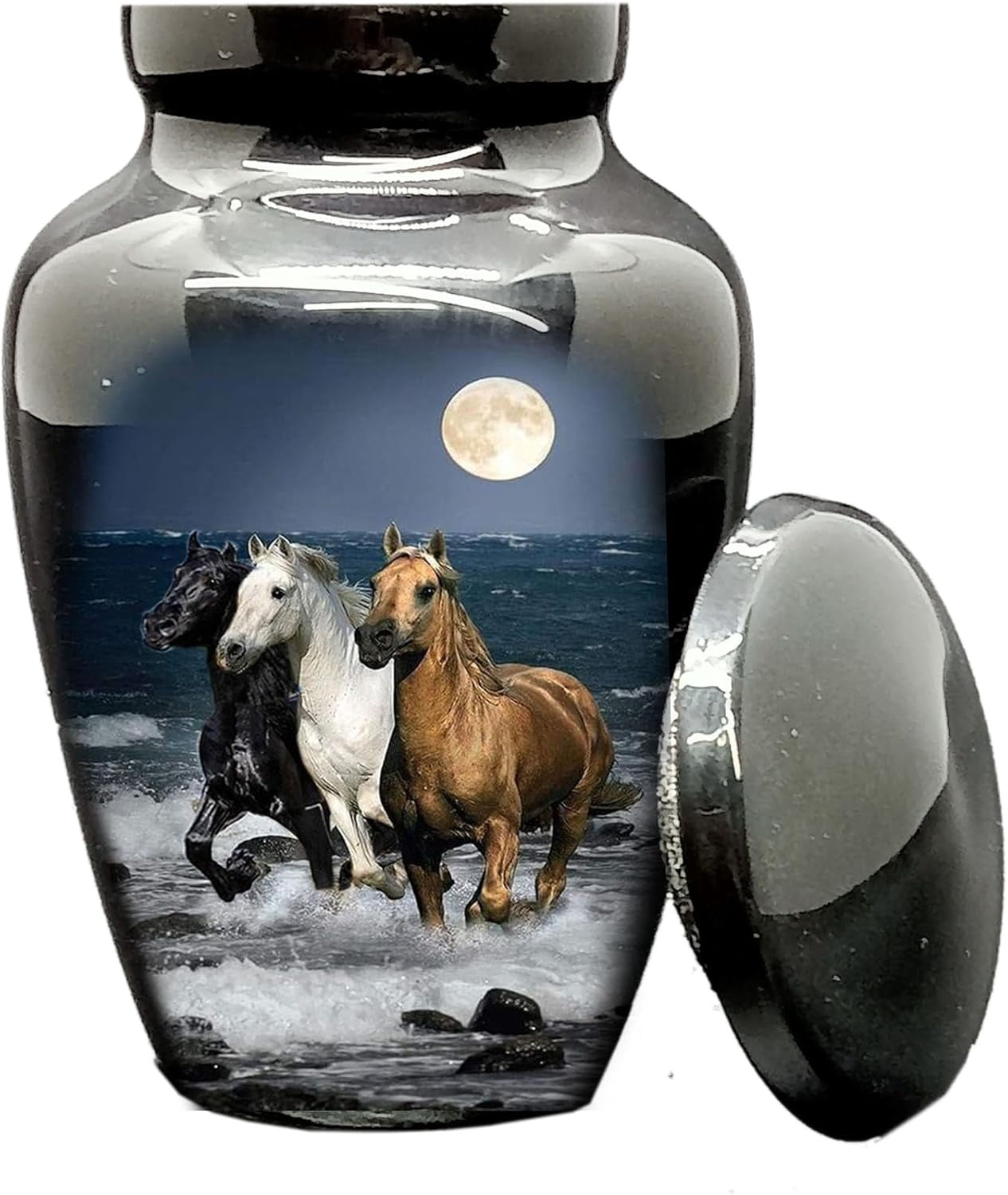 UR Keepsake Urn –Three Runnig Horses Keepsake Cremation Urn for Human Ashes with Velvet Box & Velvet Bag-Mini Keepsake Urn - Affordable Keepsake Urn (3 cu.in)