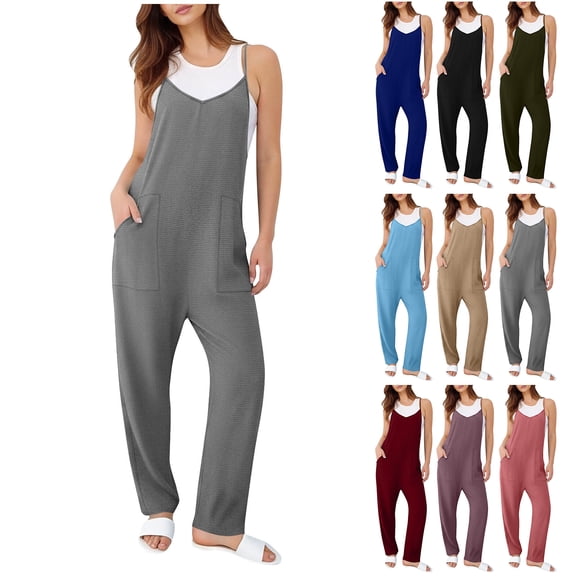 Bloomae Jumpsuits for Women Loose Fit Casual Summer Outfits Rompers Comfy Beach Vacation Trendy Overalls Jumpers Fashion Clothes 2026 with Pockets Light Blue S