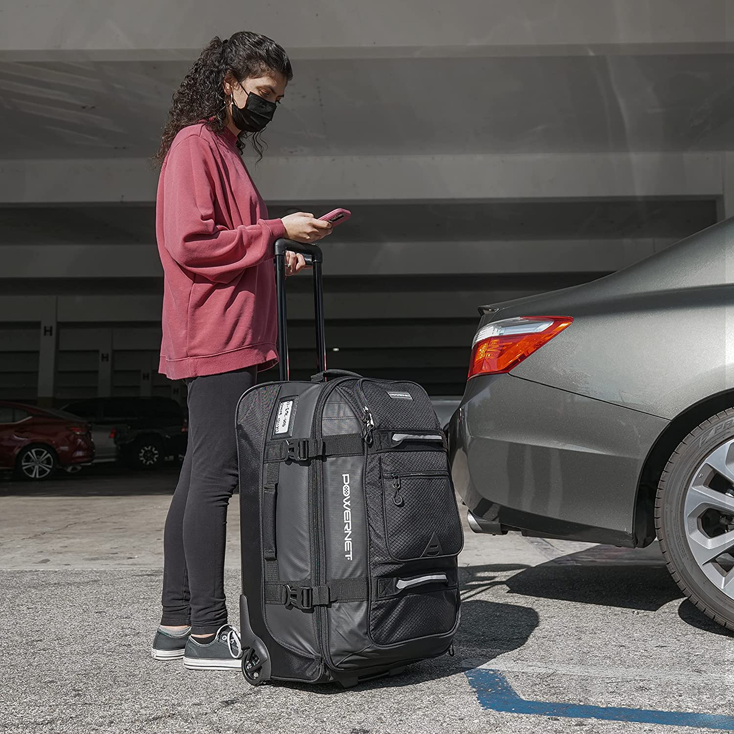 PowerNet Rolling Duffle Bag with Wheels & Handle, Baseball Travel Bag, Baseball Softball Bag for Catchers Gear, Travel Baseball Bag (Small| 110 L)