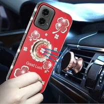 For Motorola Moto G 5G 2024 Splendid Glitter with Diamonds All Around Edges Ring Stand Case Cover - Red