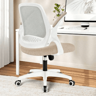 Office Desk Computer Gaming Chair With Ergonomic Lumbar Back Support Flip-Up Padded Armrest Adjustable Height And Wheels For Home Or Office (Beige)