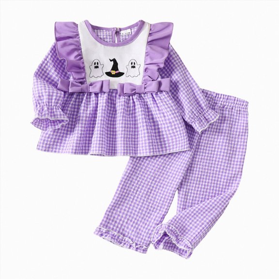 Caqnni 6-12 Months Toddler Girls Girls Clothes Fall Winter Outfit Sets, Baby Girls Girl Long Sleeve Crewneck Prints Elastic Waist 6M 1T 2T 3T 4T 5T 2 Piece Tops And Pants A270-Purple