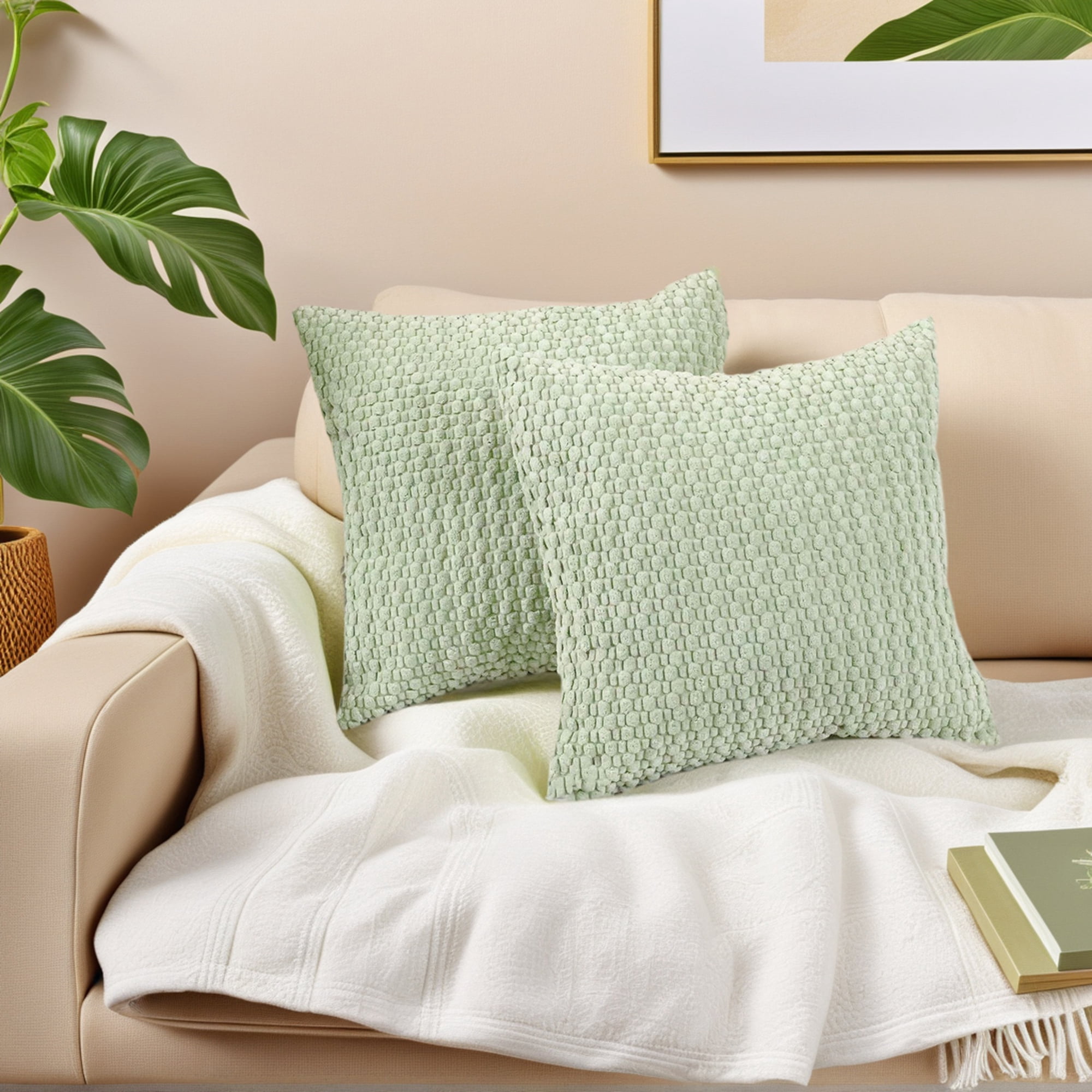 Unique Bargains Corduroy Throw Pillow Covers Set of 2 Light Green 18" x 18"