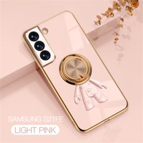 Nalacover Slim Case for Samsung Galaxy S21 FE,Cute Cartoon 6D Plating Astronaut Hidden Magnetic Ring Kickstand Soft TPU Shockproof Corner Protection Drop Proof Edge Bumper Cover. Lightpink