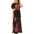 thumbnail image 4 of Sakkas Batik Fleur De Lis Embroidered Peasant Dress - Black / Pink - One Size, 4 of 4