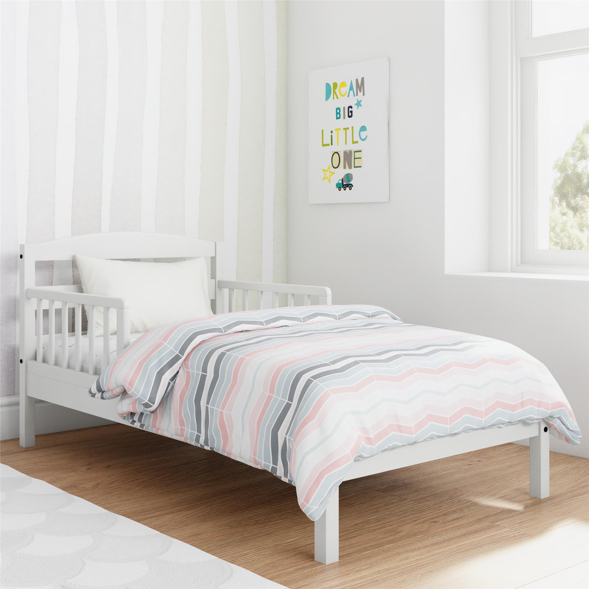 Baby Relax Jackson Kids Wood Toddler Bed with Safety Guardrails, White