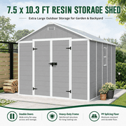 Seizeen 8 x 10FT Resin Shed, Outdoor Storage Shed, Outside Garden Plastic Shed for Lawn Mover Bike Tool, w/Double Doors, Air Vents, Double Windows, PP Floor