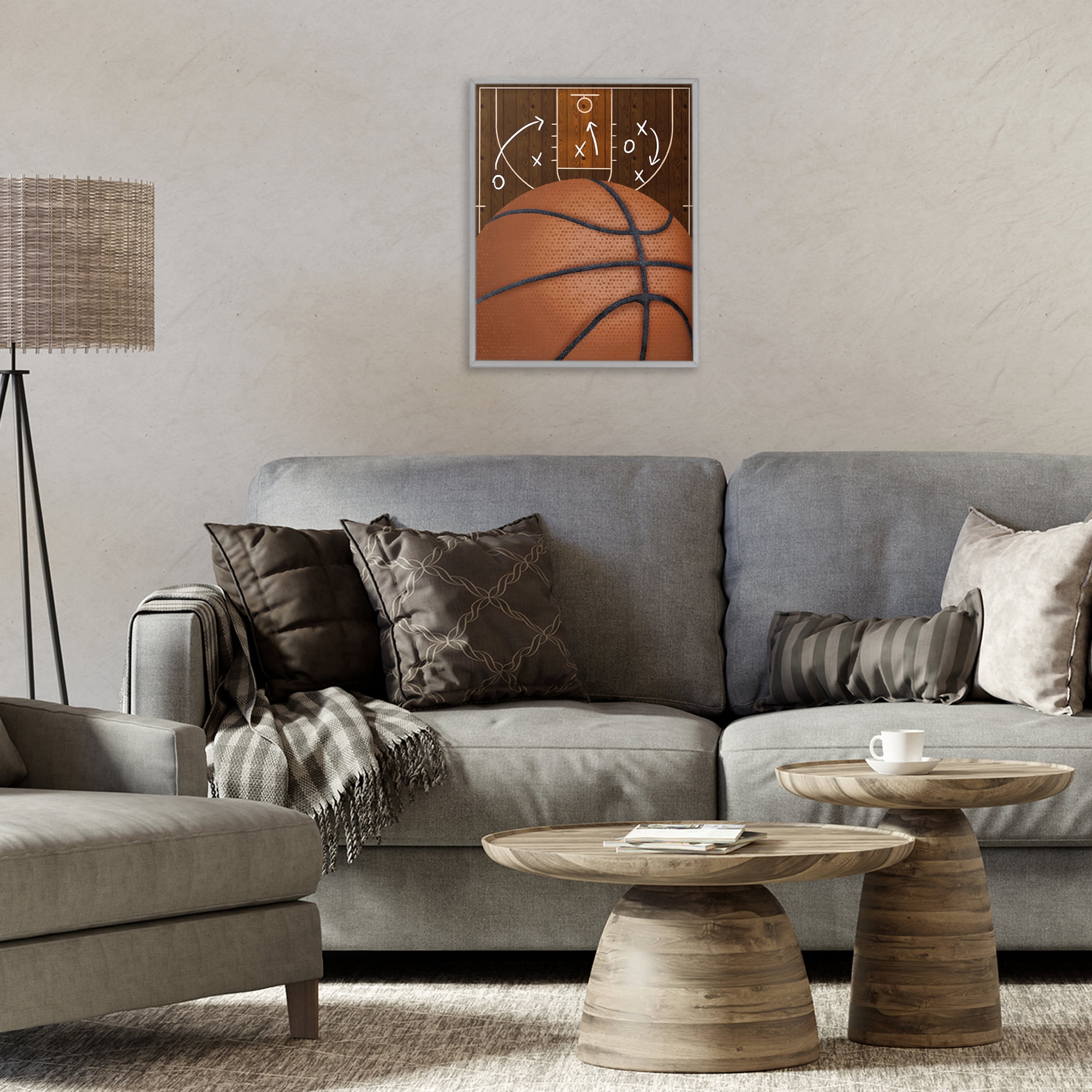 Stupell Industries Basketball Court Tactics Gray Framed Giclee Art, design by Jennifer Stith
