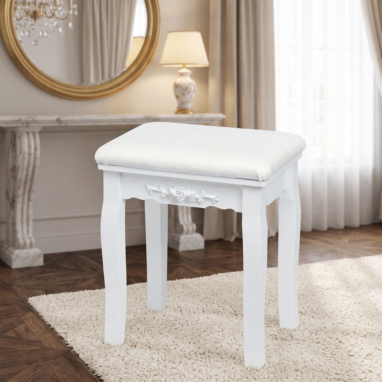 Furnibear Vanity Table Set with 10 Dimmable Light Oval Mirror and Cushioned Stool and 5 Drawers for Bedroom Makeup and Dressing, White