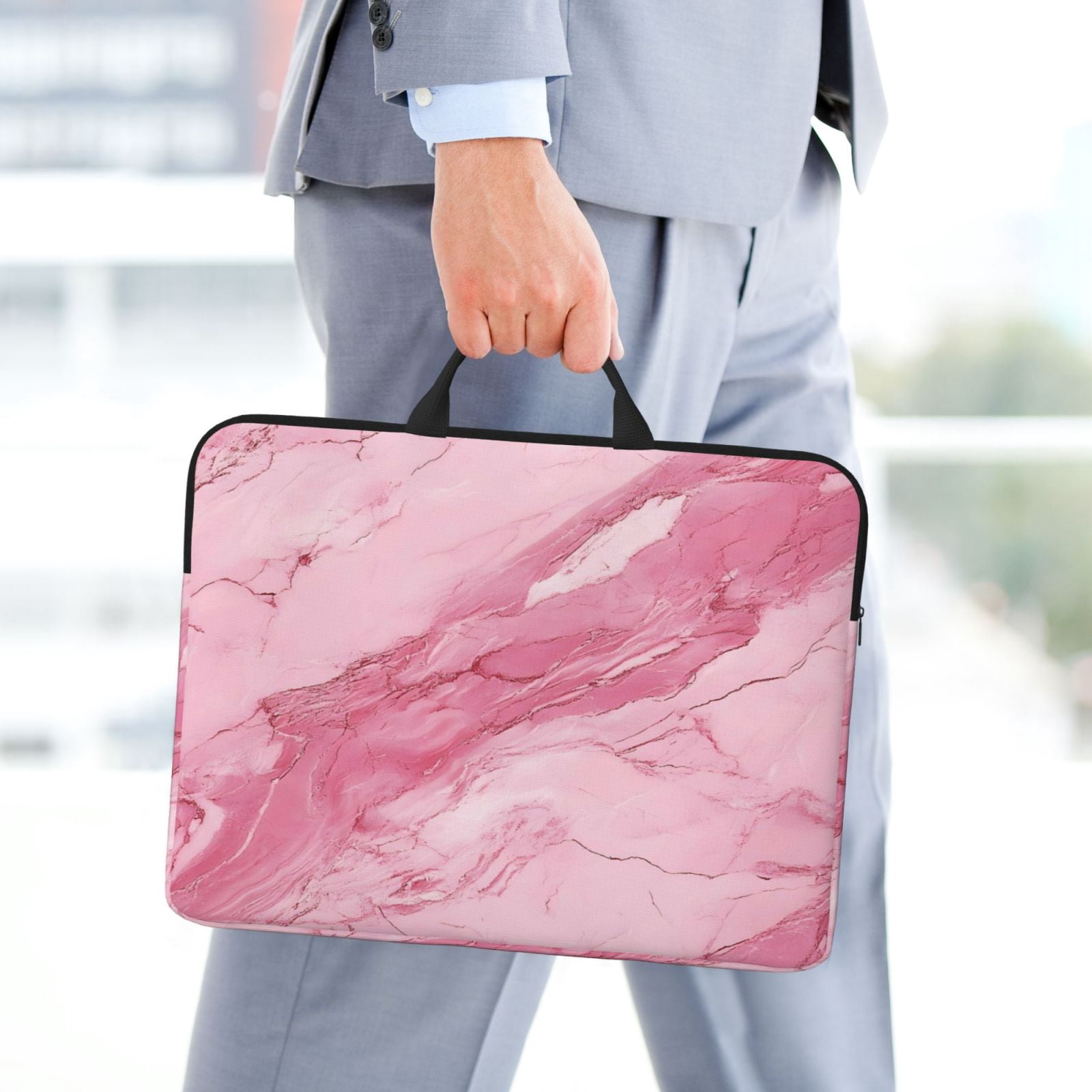 Laptop Sleeve Bag For Women Men 14inch Waterproof Durable Protective Computer Carrying Cover Handle Laptop Case Bag Pink Marble_21256_1