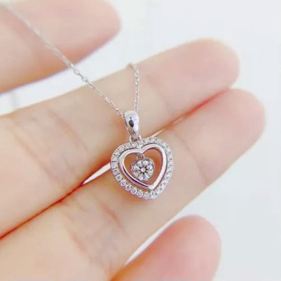 Romantic Women 925 Silver Heart Necklace Pendant Cubic Zircon Jewelry Gift