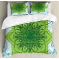 thumbnail image 1 of Green Mandala Duvet Cover Set King Size, Sketch Style Asian Flower Design Pastel Colored Illustration, Decorative 3 Piece Bedding Set with 2 Pillow Shams, Baby Blue Green Lime Green, by Ambesonne, 1 of 3