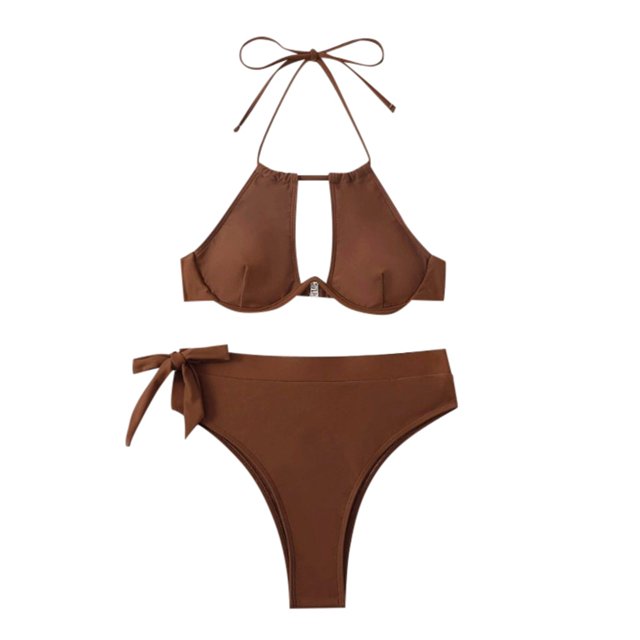 YDLCAFD independence Day Women Solid Color High Waisted Swimsuit With Underwire And Pads Hollow Sexy Bikini Set