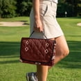 thumbnail image 4 of COEQINE Golf Cart Accessories Seat Covers with 4 Pockets, Foldable Design for Easy Carry Quilted Towel Seat Cover Easy to Install for EZGO Yamaha Club Cars, Burgundy Boho American Tribal Geometric, 4 of 8