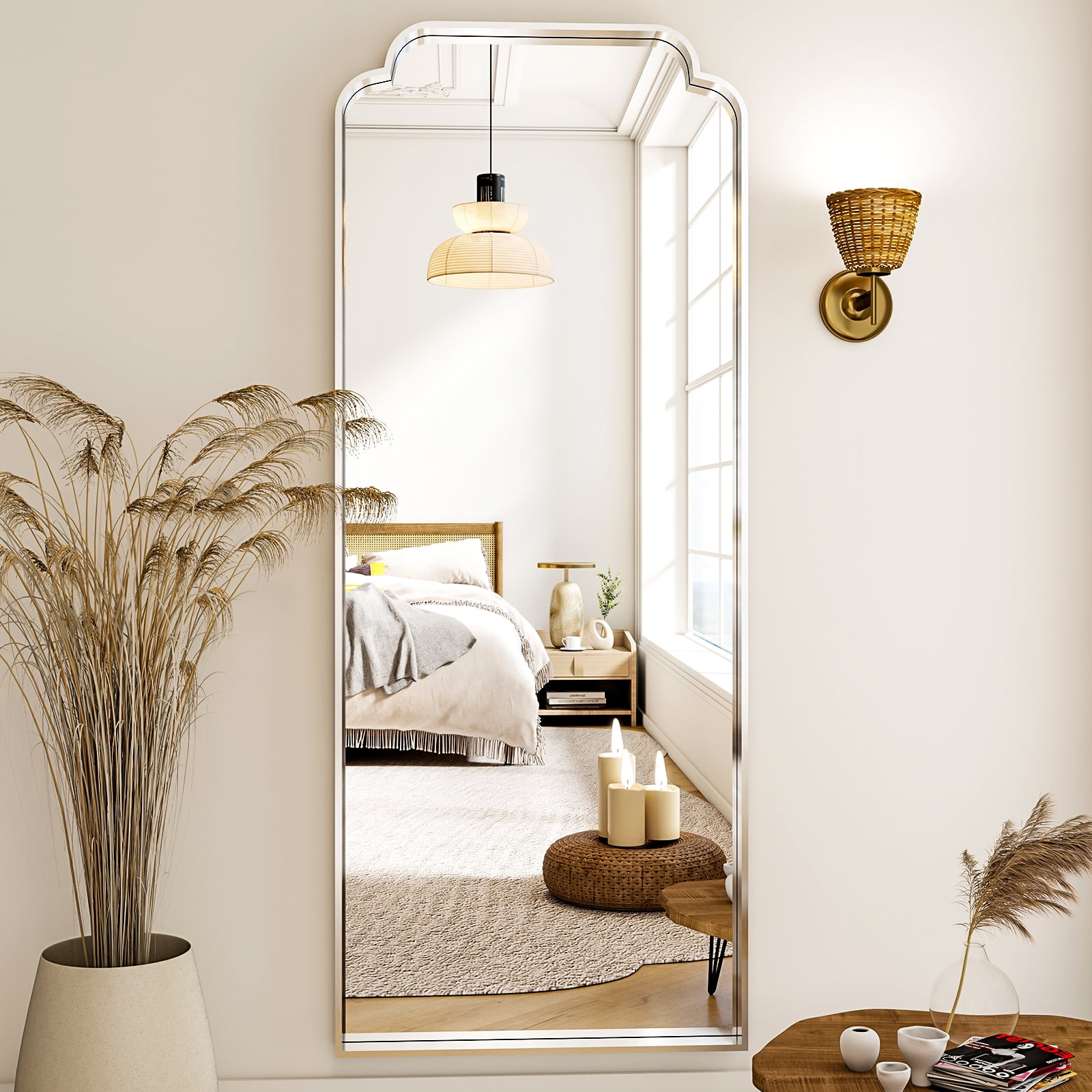 AUROMIR 69"x25" Arched Full Length Mirror Modern Floor Mirror with Deep Frame, Silver