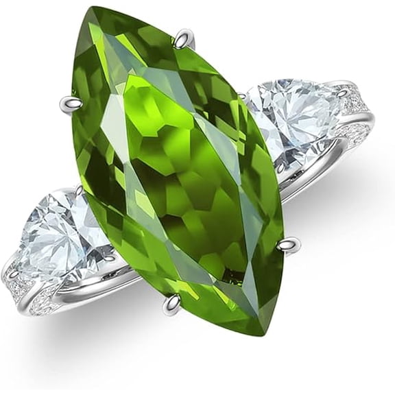 Divine Creation 2.00 Ct Marquise Cut Green Peridot Wedding Engagement Halo Ring 14K White Gold Plated 925 Sterling Silver For Women's -9.5