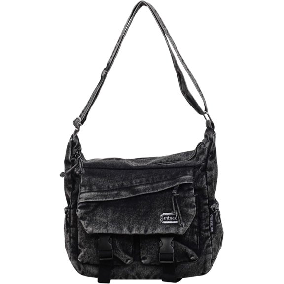 Sunyuer Women Vintage Washed Denim Messenger Bag, Large Capacity Casual Crossbody Shoulder Bag, Adjustable Strap Multi Pocket Fashion Denim Satchel Purse for Travel Daily Commute