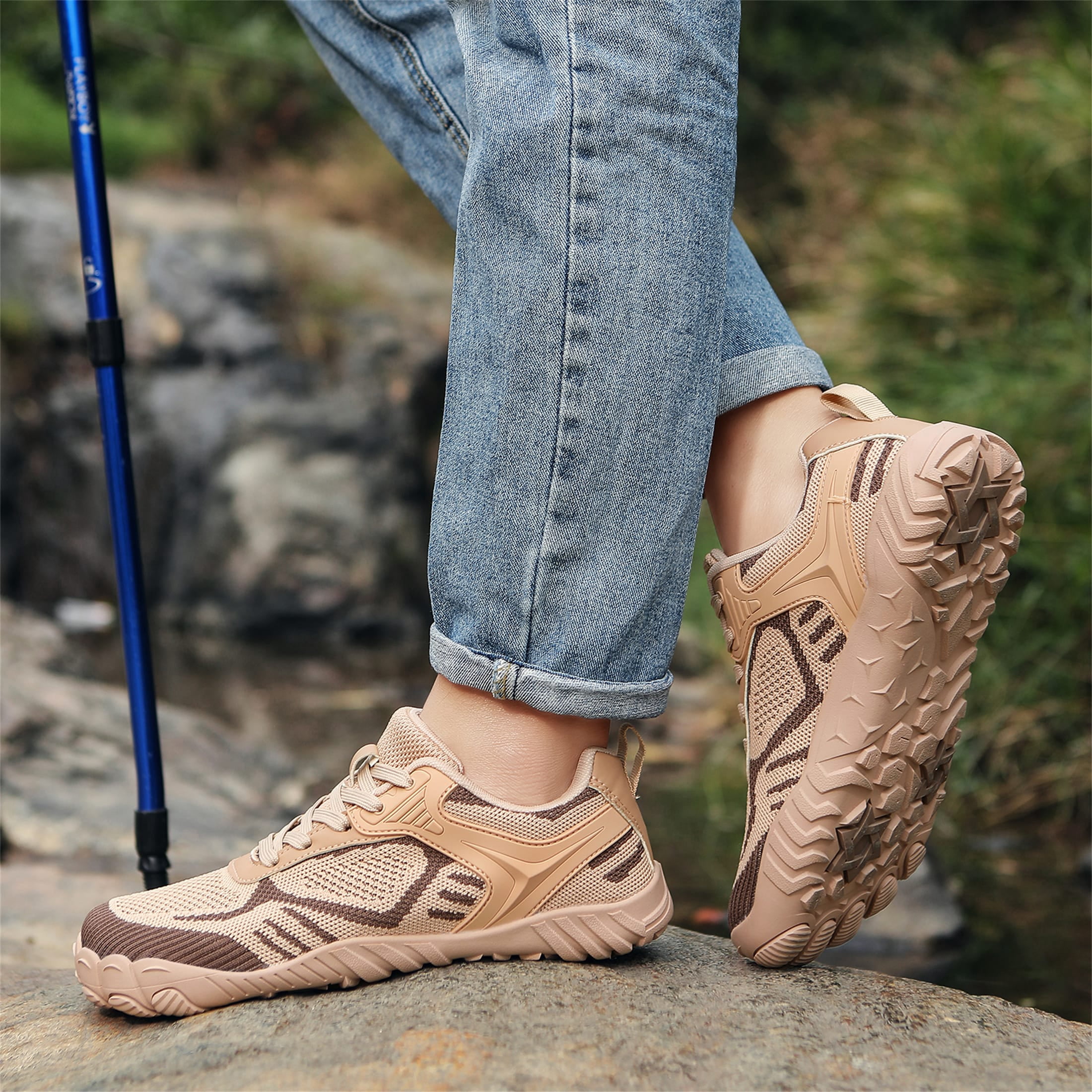 LASUDRAA Men Women Wide-Foot Barefoot Hiking Shoes, Lightweight Fly-Woven Trail Sneakers with Anti-Slip Sole for Walking & Fitness