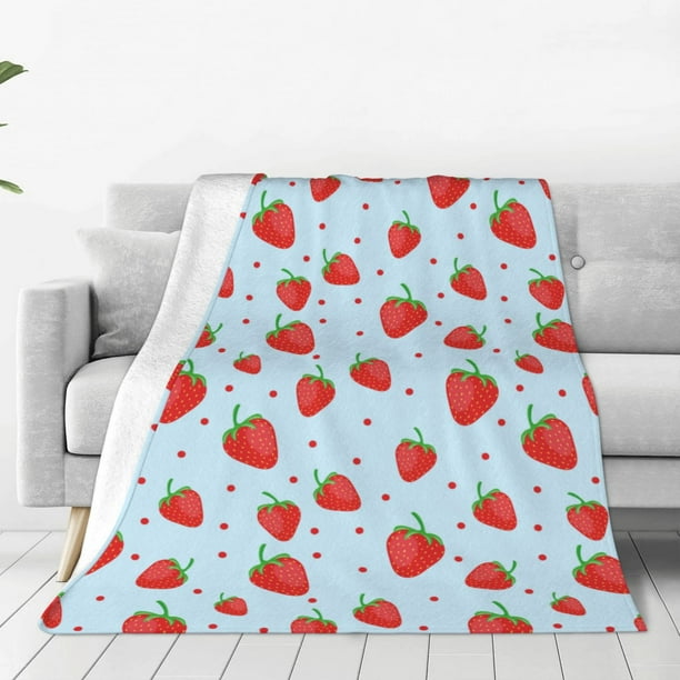 Fotbe Strawberry Manta de Franela Acolchonada con Estampado, Súper Suave y Esponjosa, Extra Grande para Sofá, Cama, Uso Todo el Año-50"x40"