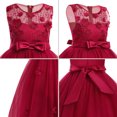 thumbnail image 6 of IDOPIP Little Big Girls Tulle Retro Vintage Dresses Flower Lace Pageant Party Wedding Floor Length Dance Evening Gown 4-5 Years Wine Red, 6 of 7
