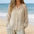 thumbnail image 2 of Cmfcve Long Sleeve Gauze Shirts for Women Collar Button Down Shirts Summer Sheer Mesh Beach Cover Up Tops, 2 of 8