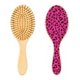 thumbnail image 7 of Natural Wooden Round Hair Brush - Wooden Cushion Massage Comb for Straight and Curly Hair, Promotes Scalp Blood Circulation,Pink Leopard Print, 7 of 7