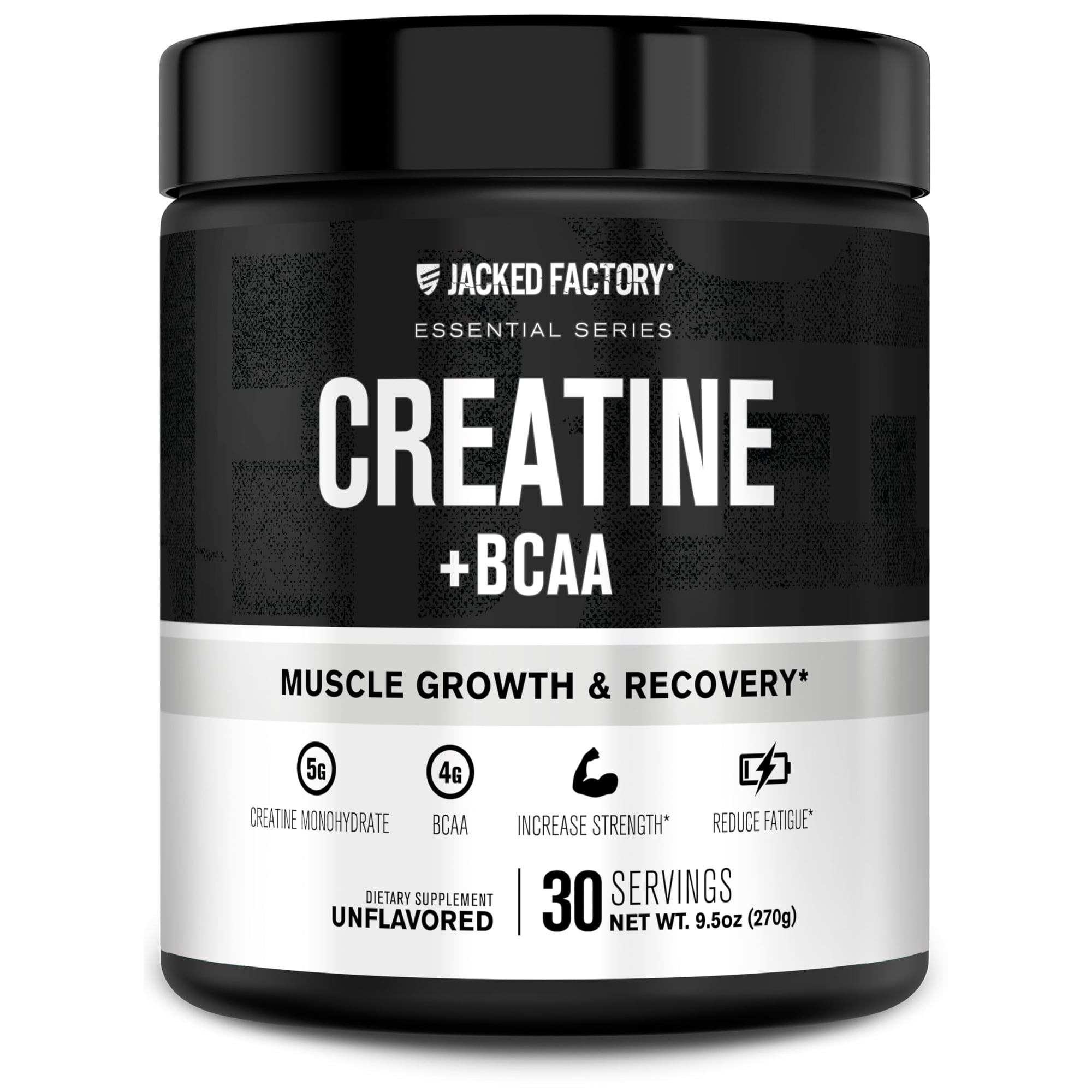 Jacked Factory Creatine + BCAAs - Creatine Monohydrate + BCAA Powder for Increased Post-Workout Recovery, Performance, Lean Muscle Growth, & Reduced Fatigue - 30 Servings, Unflavored