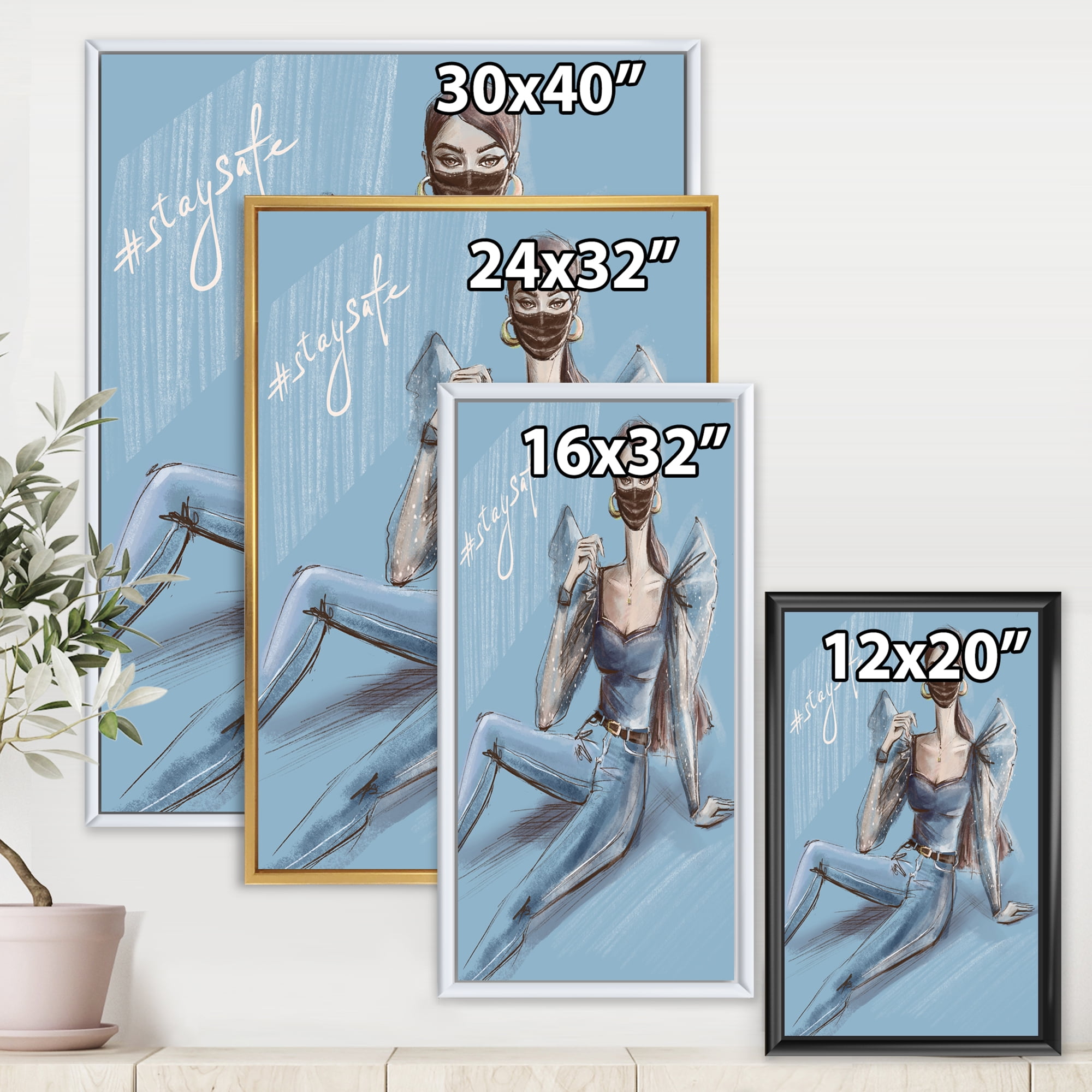 Designart 'Stylish Beautiful Woman Wearing Medical Mask' Traditional Framed Canvas Wall Art Print