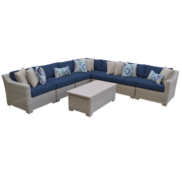 Coast 8 Piece Outdoor Wicker Patio Furniture Set in Navy