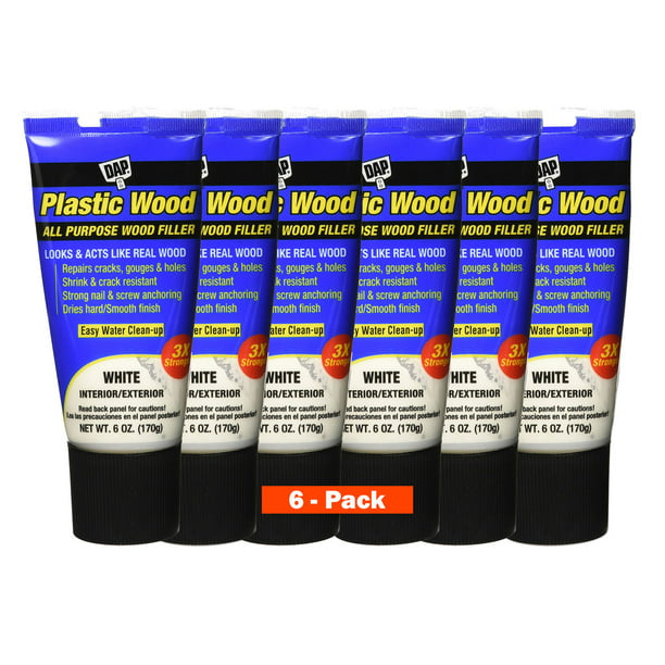 BANZ 00585 DAP Latex 6oz, White All Purpose Plastic Wood Filler, 6 oz  (White - 6 Pack) - Walmart.com