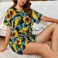 thumbnail image 4 of Daiia Blue Batterflies Sunflower Pattern Womens Pajama Sets Short Sleeve Pajamas for Women Sets Soft Lounge Sets Casual Round Neck Sleepwear PJS-X-Large, 4 of 7