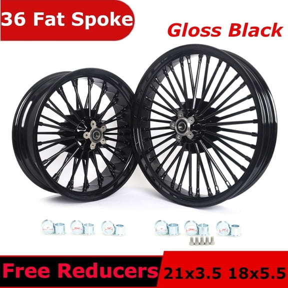 Fat Spoke Wheels Rims 21x3.5 18x5.5 for Harley Dyna Wide Glide FXDWG 2006-2017 Fat Boy FLSTF 2007-2017 Softail Slim FLS 2012-2017 Custom FXSTC Standard FXST 2007-2010 Deuce FXSTD 2001-2007 Black