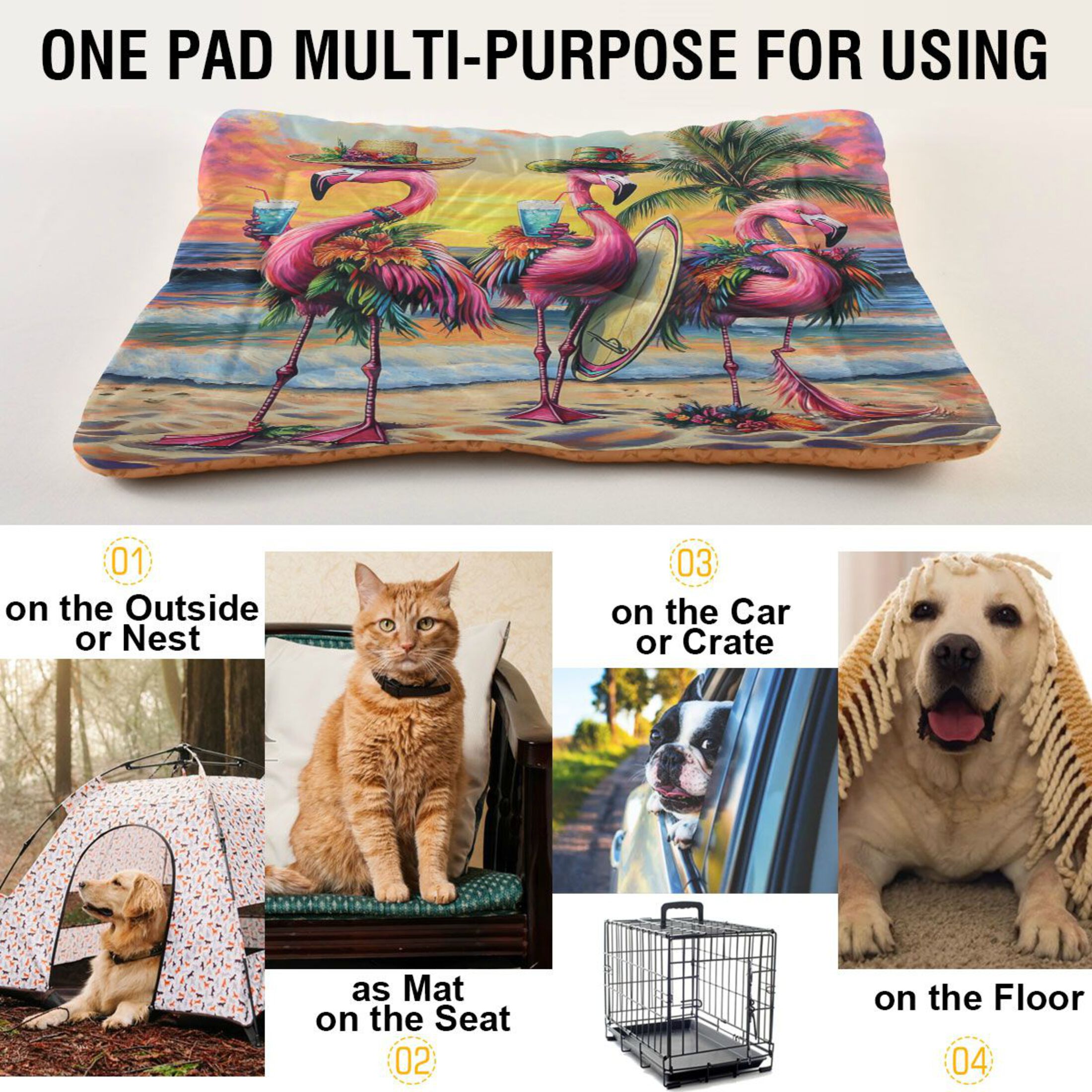 Qxltty Summer Flamingo Ped Pad Wear-resistant and Hard to Bite Through Sleeping Pad for Small Medium Large Dogs Winter Pet Bed 36×24in