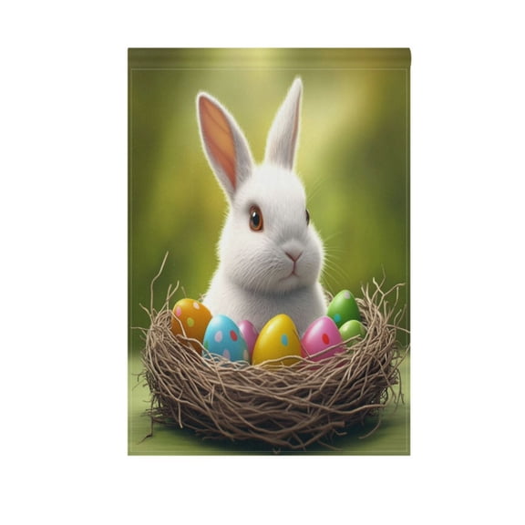 A Cute White Rabbit Garden Flag Double Sided Outdoor Banners Yard Flags for Garden Home Holiday Decorations