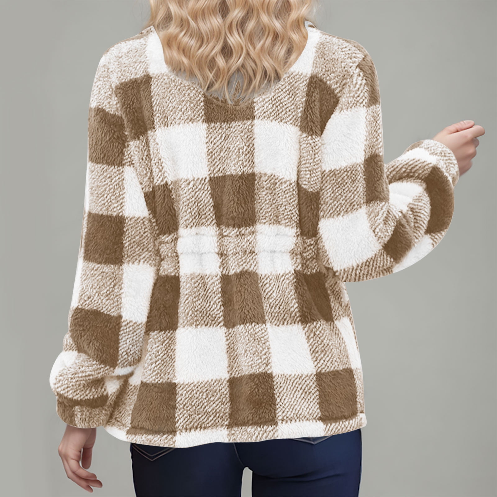 Women Jacket Plaid 2025 Coffee Winter Double-sided Fleece Long