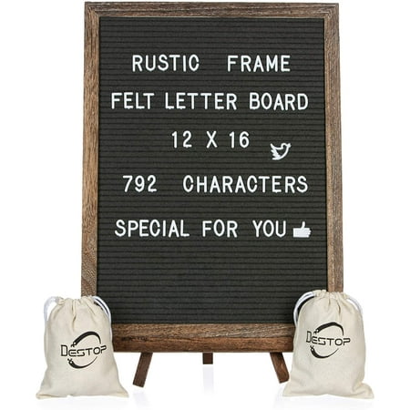Felt Letter Board with Rustic Vintage Frame and Stand 12x16 inch, Grey ...