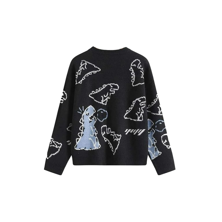 Women Dinosaur Print Knit Sweater Aesthetic Harajuku Oversized Pullover E Girl Streetwear Preppy Sweater