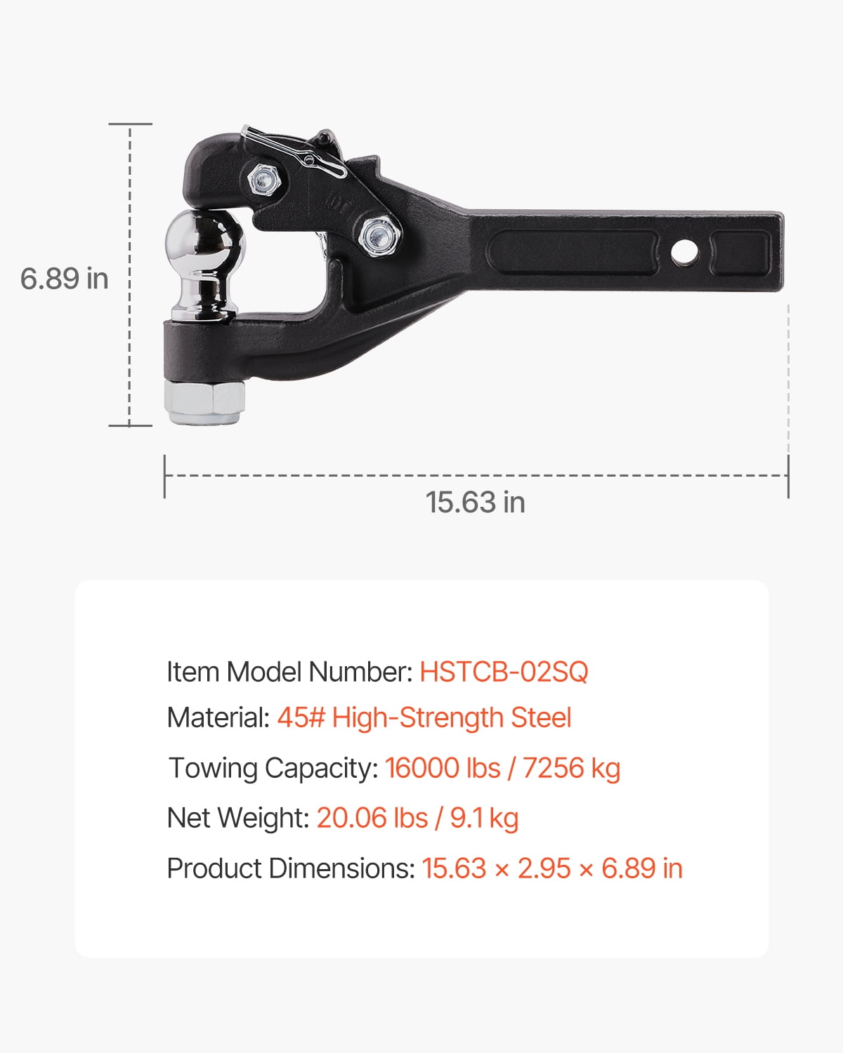 KFFKFF Pintle Hook, Capable of Towing 16000 lbs, Suitable for 2-inch Military Receiver Hitch Hook, Combined with 2-inch Hitch Ball, Compatible with 2.5 to 3-inch Lunette Ring, Black Coat Finish