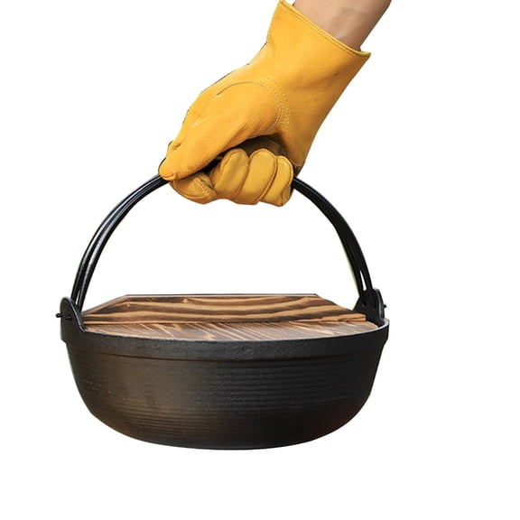 ROZYARD Cast Iron Pots with Wood Lid Deepening Soup Pots for Camping Cooking Hiking