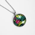 thumbnail image 4 of Tropical Jungle Palm Leaves Elegant Glass Circular Pendant Necklace - Women's Jewelry, 4 of 5