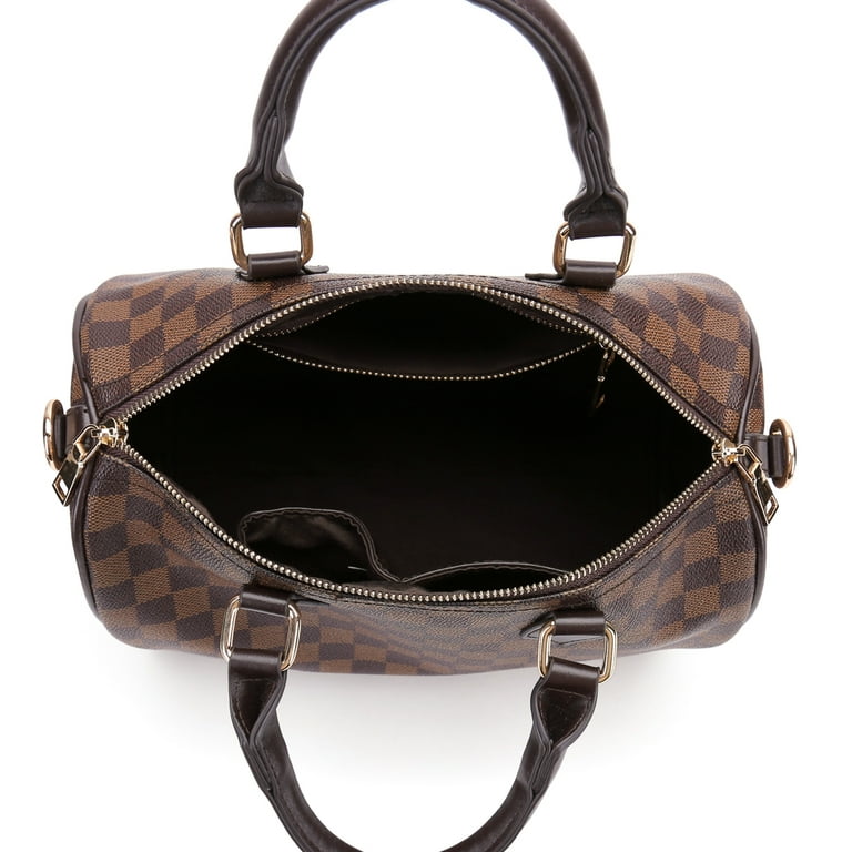 TWENTY FOUR Checkered Tote Shoulder Bag Large Handbags for Women - PU Vegan  Leather (Brown) 