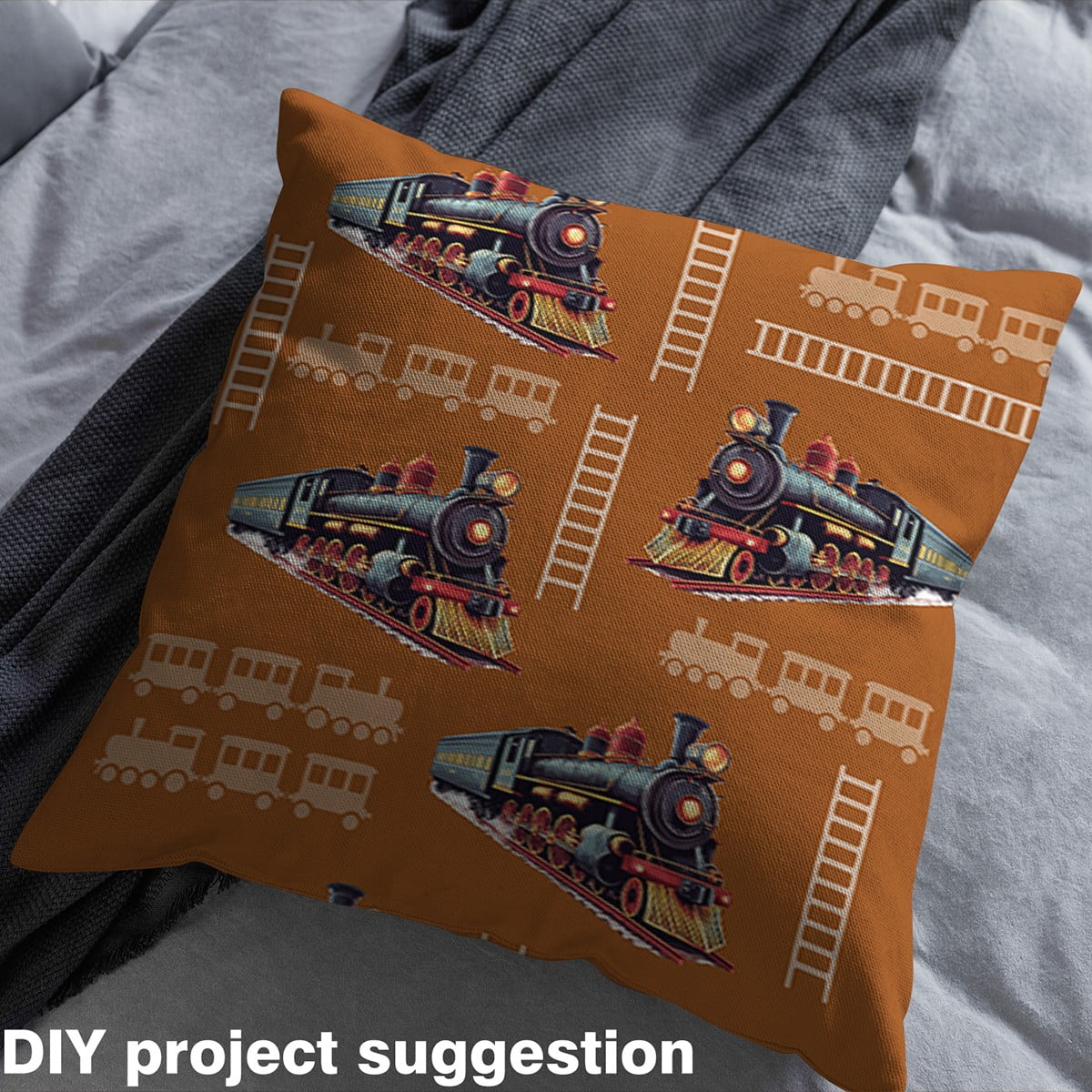 Feelyou Cartoon Brown Train Fabric by the Yard 3 Yards for Kids, Vehicle Truck Car Sewing Fabric, Railway Line Home Decor Fabric by the Yard, Ultra Soft Home Decor